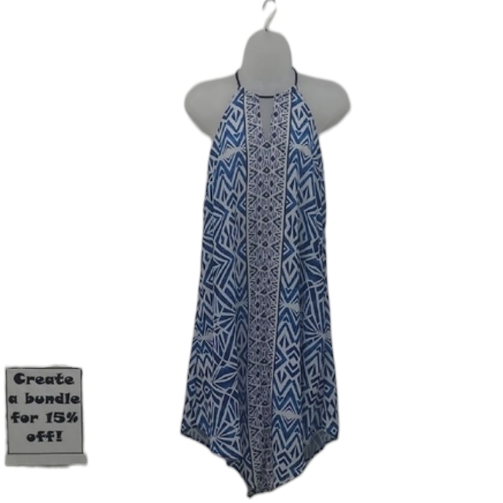 Mossimo Mini Midi Geometric Print Halter Dress Round Tie Neck Hi Low Cut Out Y2K